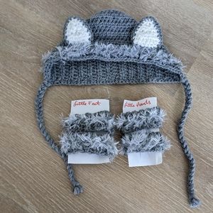 Crotchet Baby Wolf Hat Set with Wrist and Ankle Cuffs